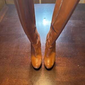 Michael Kors Caramel Leather Knee High Block Heel Boots